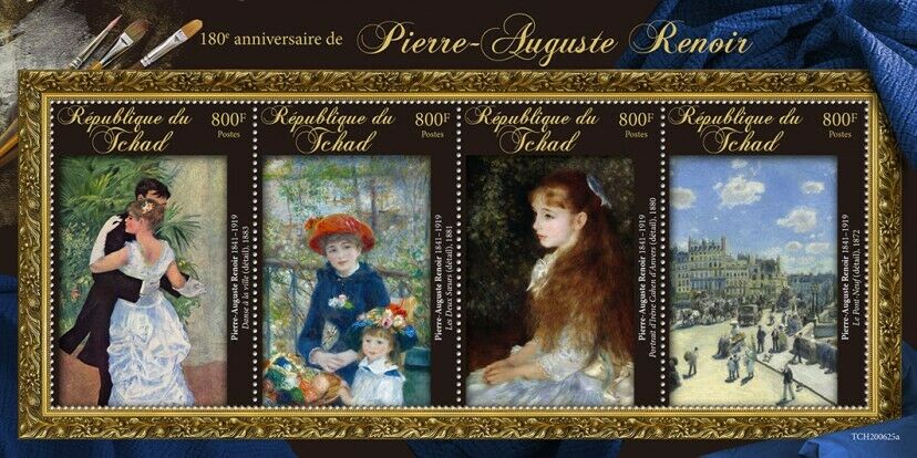 Chad 2020 MNH Art Stamps Pierre-Auguste Renoir French Painter Paintings 4v M/S