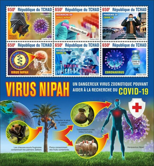 Chad 2020 MNH Medical Stamps Corona Nipah Zoonotic Health Covid Covid-19 6v M/S