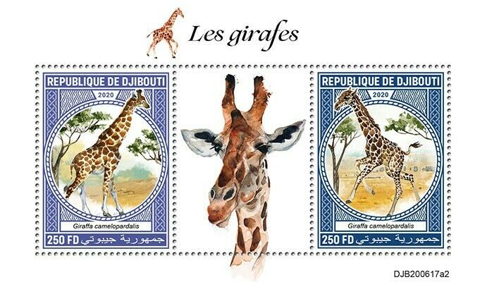 Djibouti Wild Animals Stamps 2020 MNH Giraffes Giraffe Fauna 2v S/S II