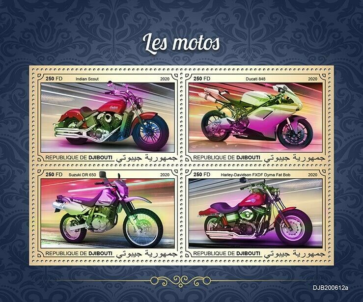 Djibouti Motorcycles Stamps 2020 MNH Indian Scout Ducati Harley Davidson 4v M/S