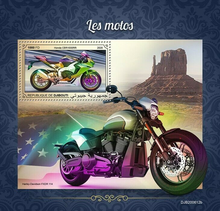 Djibouti Motorcycles Stamps 2020 MNH Honda CBR1000RR Harley Davidson 1v S/S