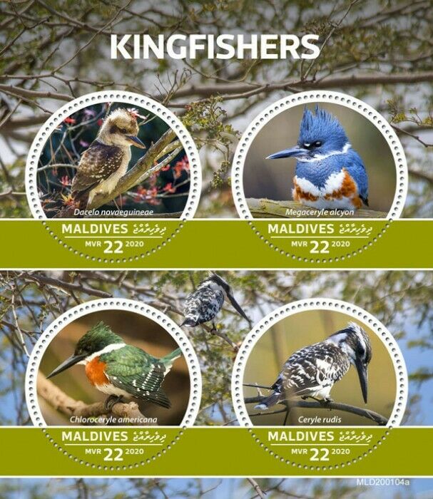 Maldives 2020 MNH Birds on Stamps Kingfishers Laughing Kookaburra 4v M/S