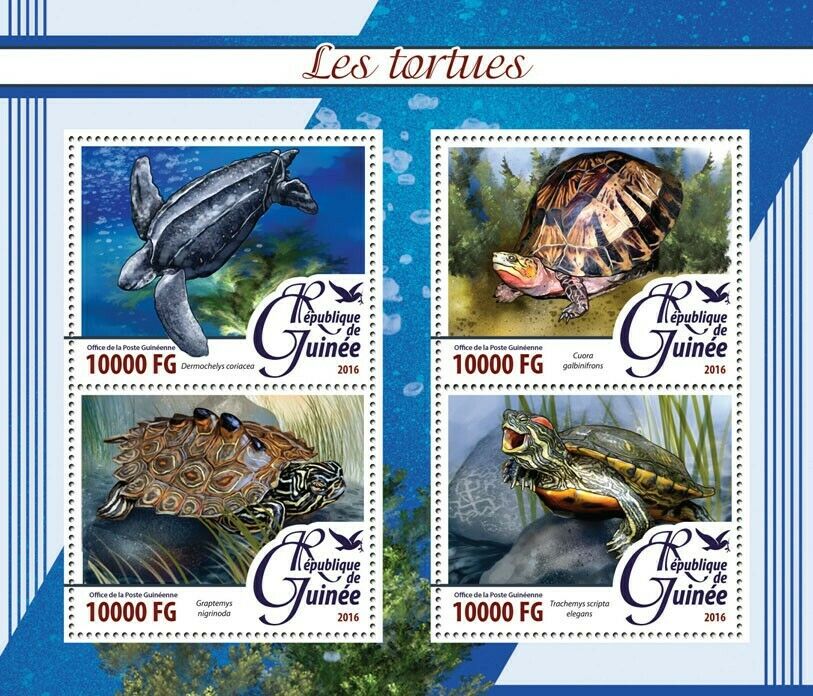 Guinea Turtles Stamps 2016 MNH Leatherback Sea Turtle Map Turtle Reptiles 4v M/S