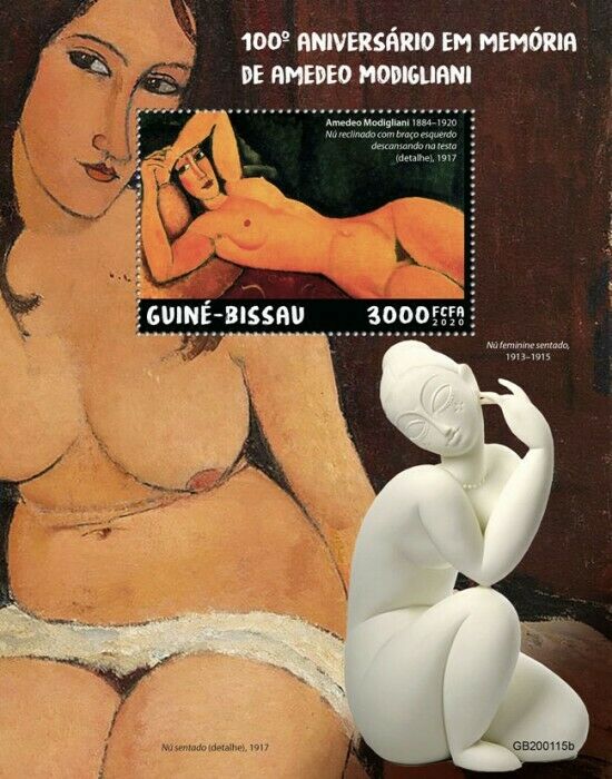 Guinea-Bissau 2020 MNH Art Stamps Amedeo Modigliani Nudes Nude Paintings 1v S/S