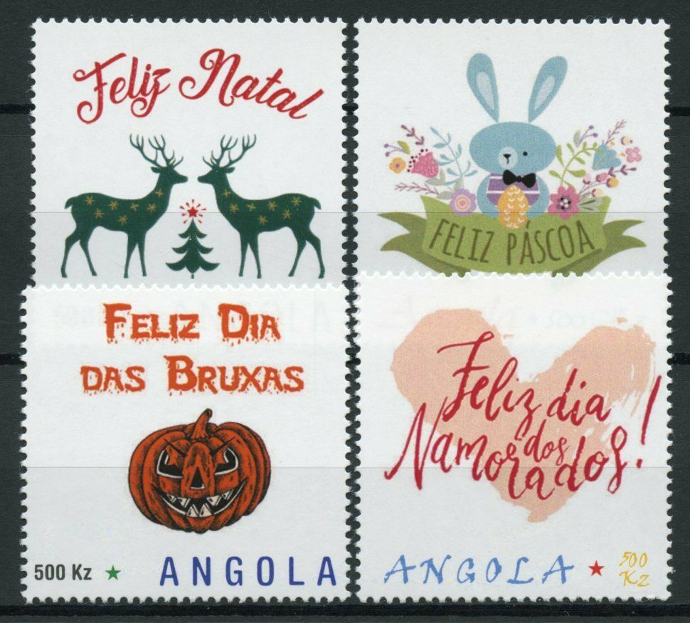 Angola Personalised Stamps 2019 MNH Christmas Easter Halloween Valentines 4v Set