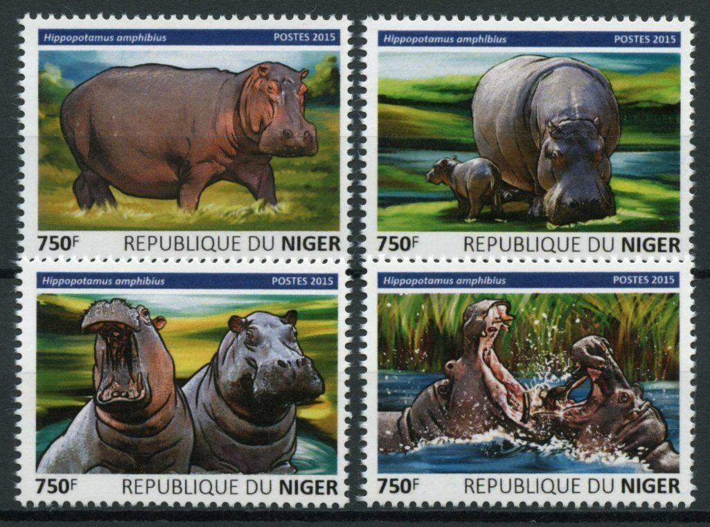 Niger 2015 MNH Wild Animals Stamps Hippopotamus Hippos Fauna 4v Set