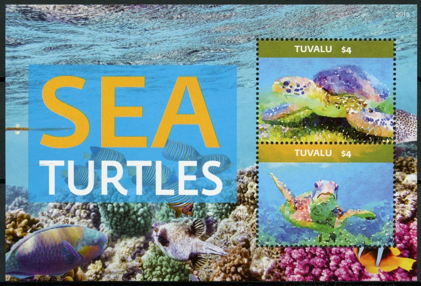Tuvalu Reptiles Stamps 2020 MNH Sea Turtles Turtle Marine Animals 2v S/S