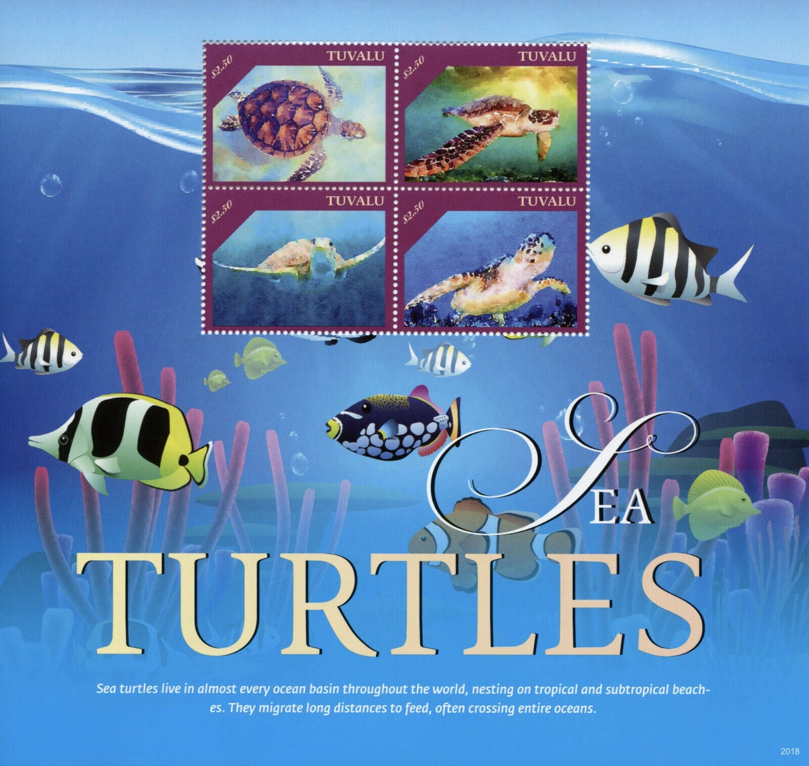 Tuvalu Reptiles Stamps 2020 MNH Sea Turtles Turtle Marine Animals 4v M/S