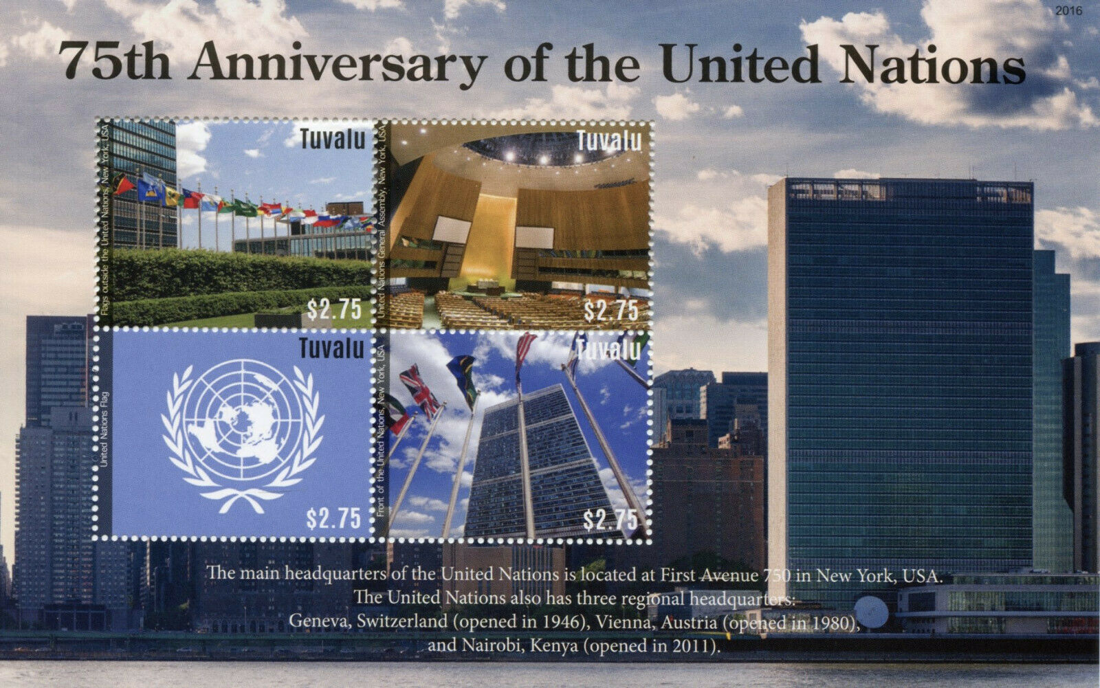 Tuvalu 2020 MNH UN Stamps United Nations 75 Yrs Architecture Skyscrapers 4v M/S