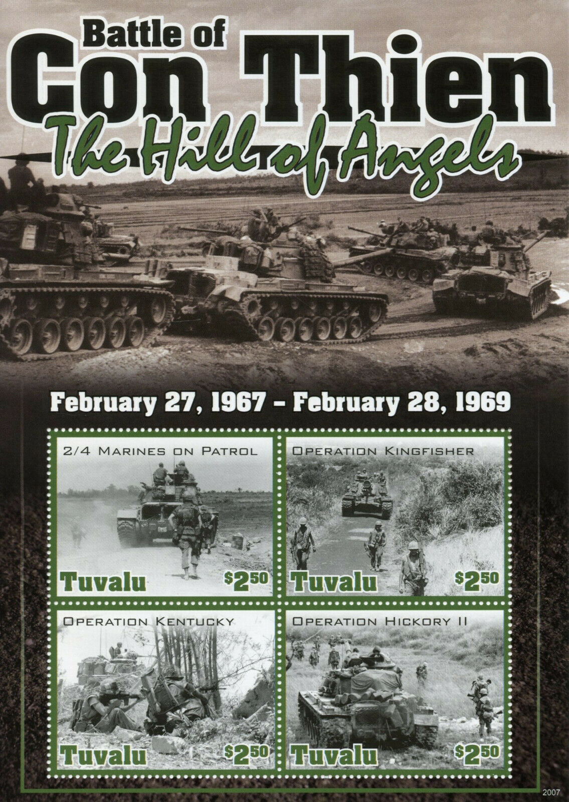 Tuvalu Military Stamps 2020 MNH Vietnam War Battle of Con Thien Tanks 4v M/S I