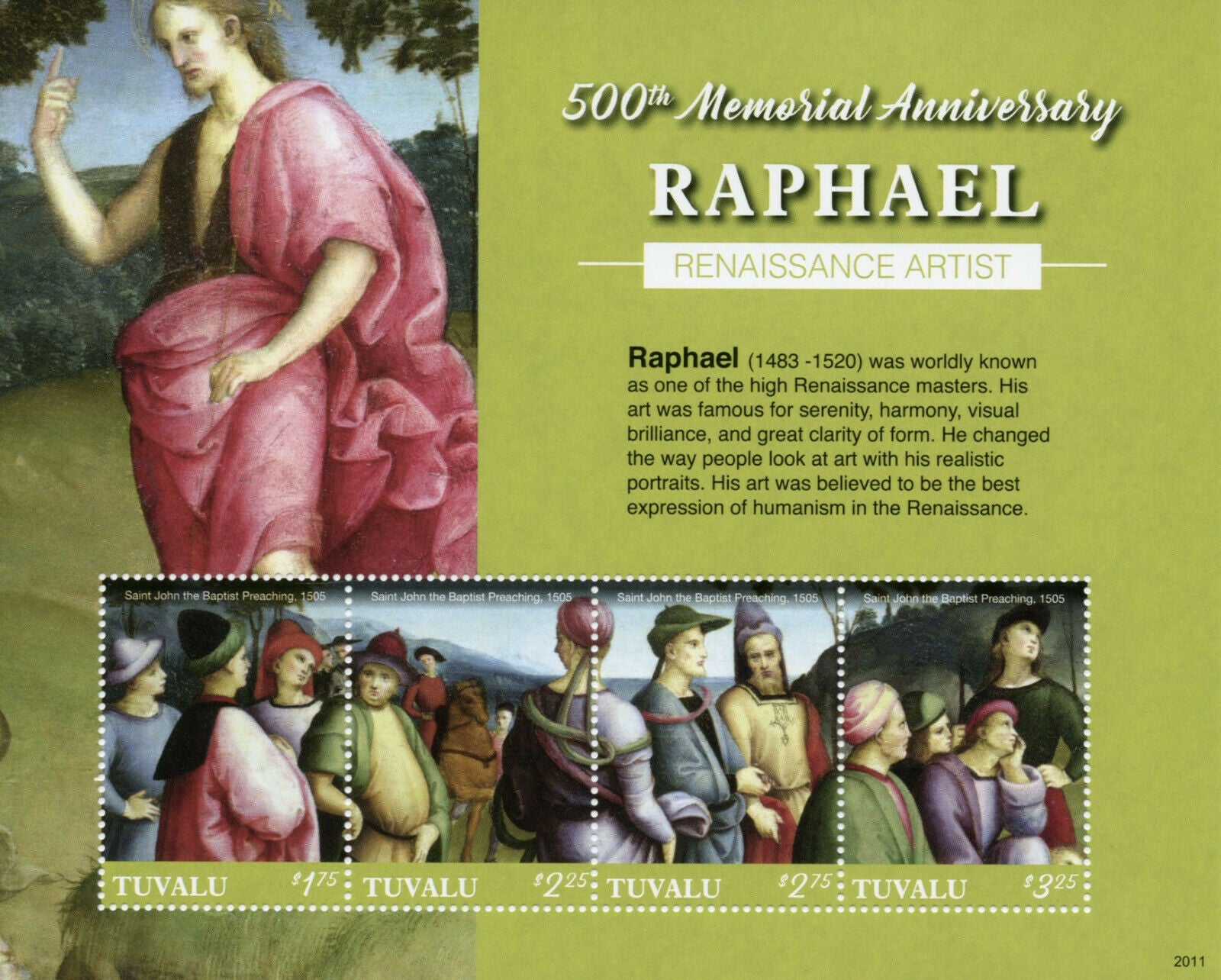 Tuvalu Art Stamps 2020 MNH Raphael Renaissance Artist Paintings 4v M/S