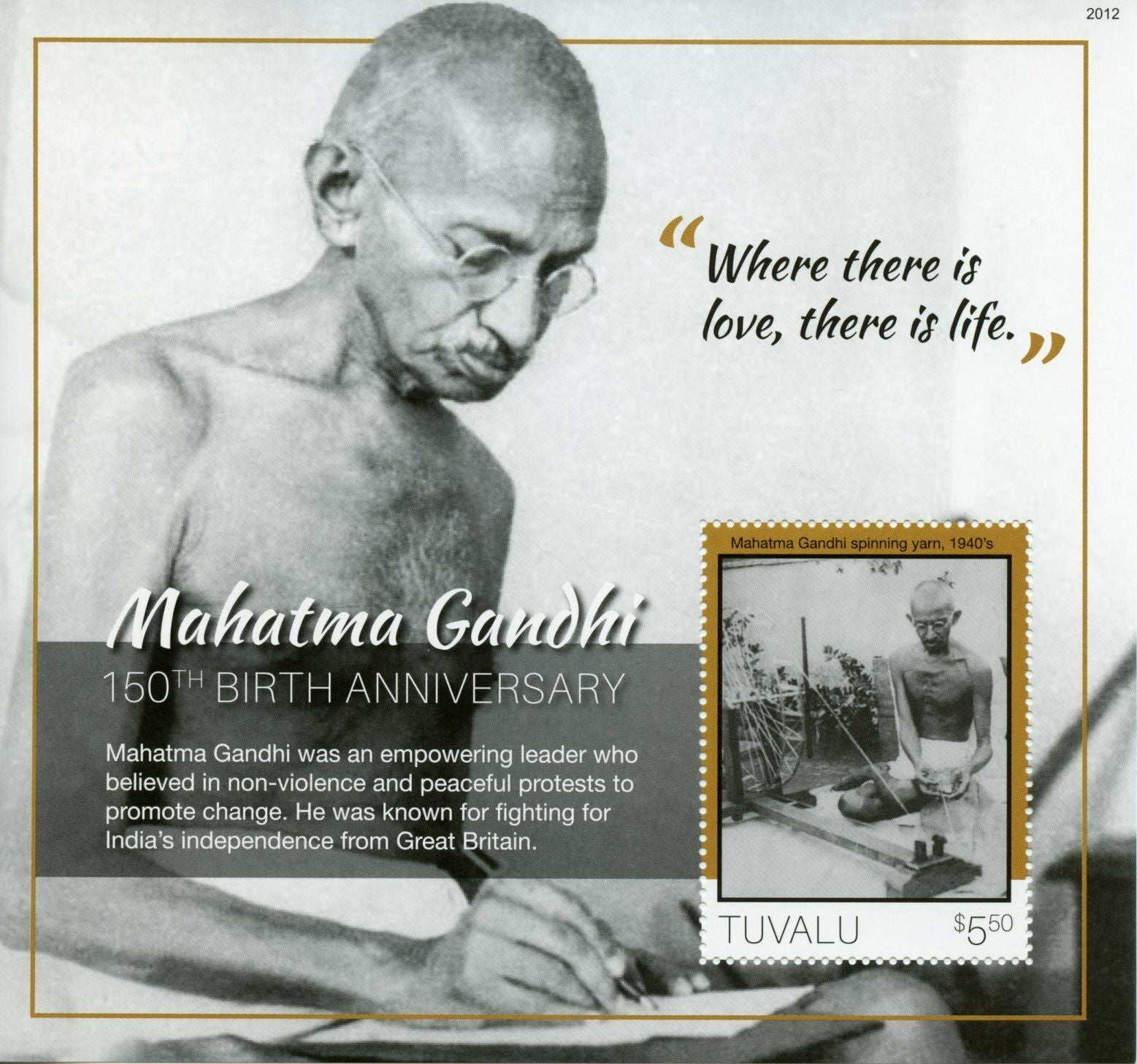 Tuvalu Mahatma Gandhi Stamps 2020 MNH Famous People Historical Figures 1v S/S