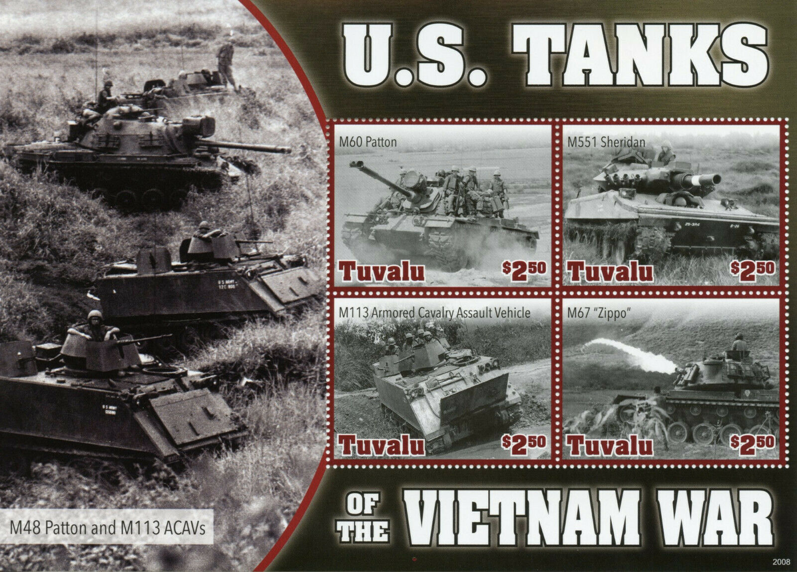 Tuvalu Military Stamps 2020 MNH Vietnam War US Tanks M60 Patton 4v M/S II