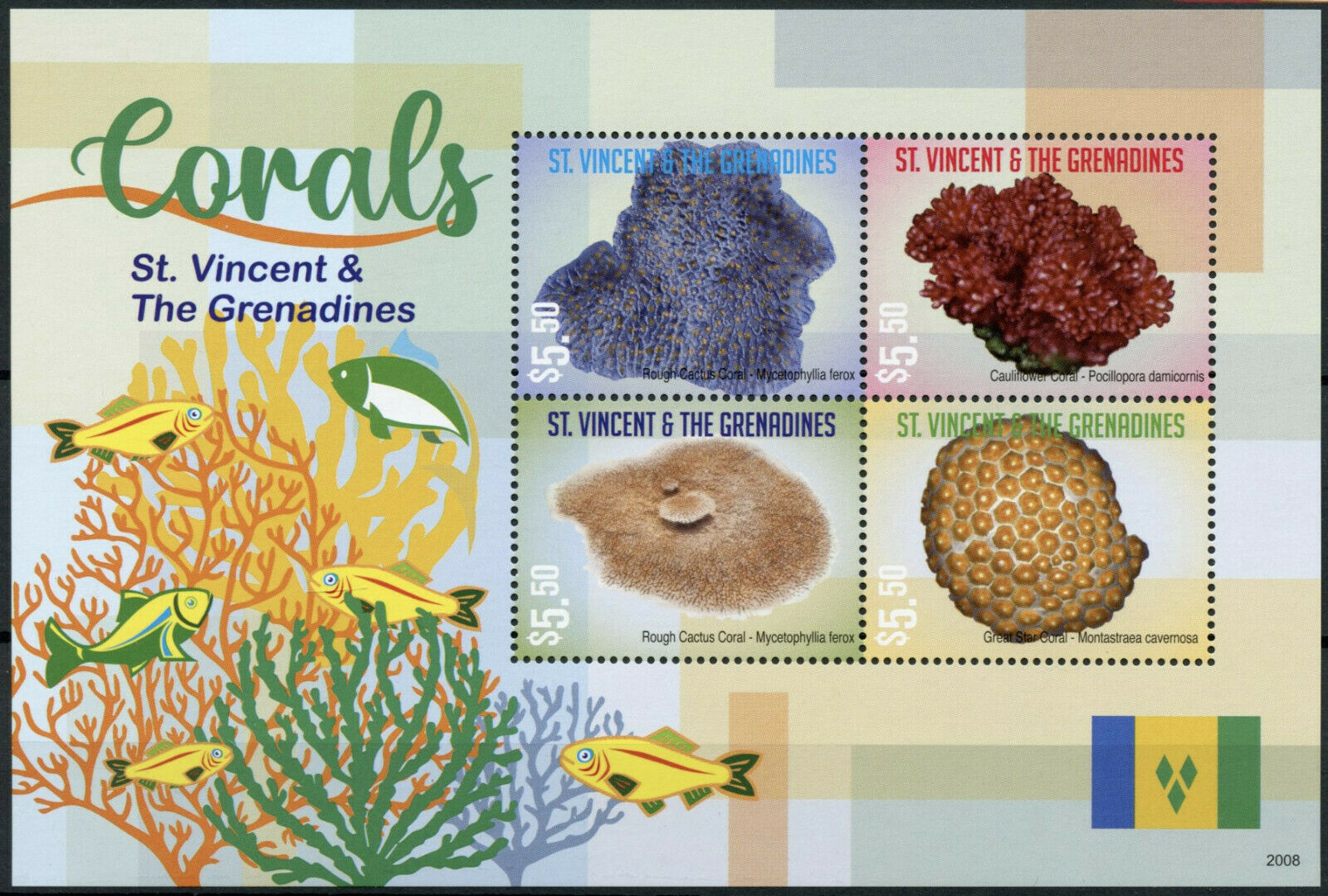 St Vincent & Grenadines 2020 MNH Marine Animals Stamps Corals Star Coral 4v M/S