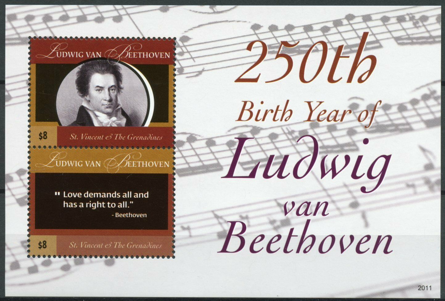 St Vincent & Grenadines 2020 MNH Music Stamps Ludwig Beethoven Composers 2v S/S