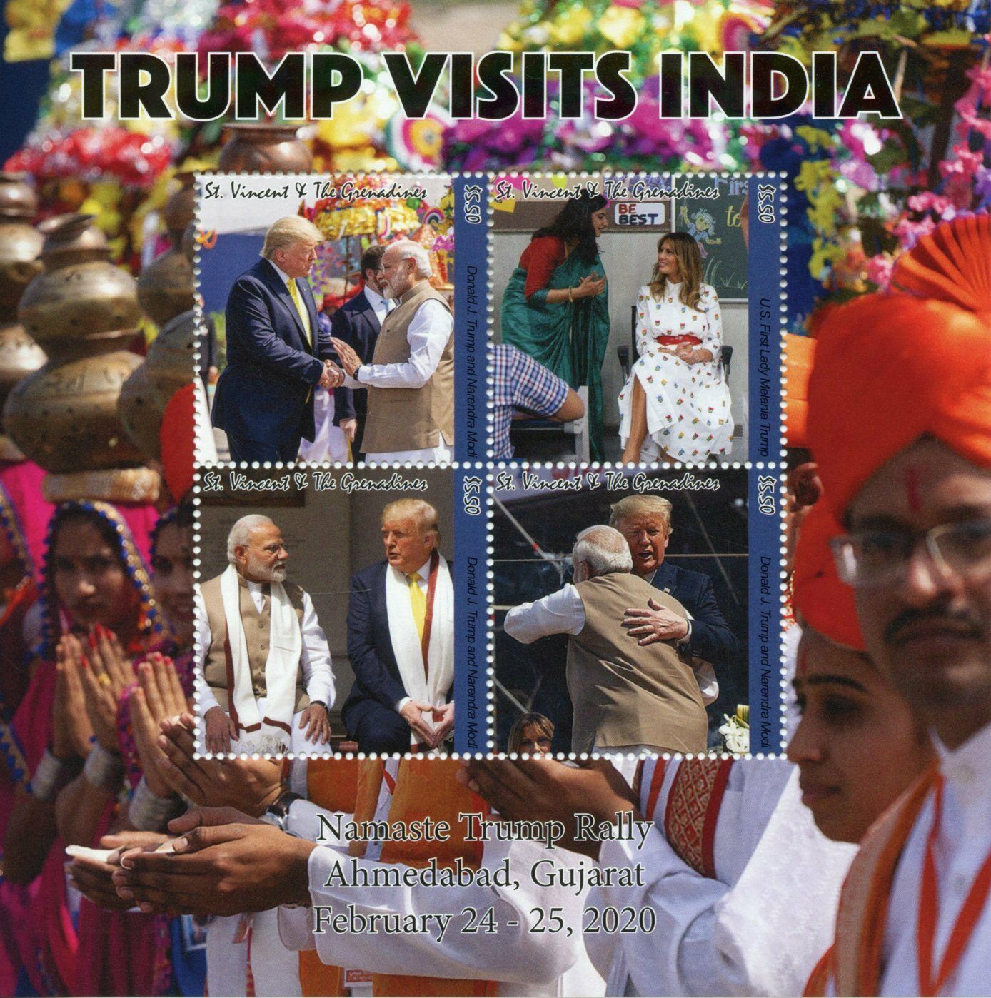 St Vincent & Grenadines Donald Trump Stamps 2020 MNH India Narendra Modi 4v M/S