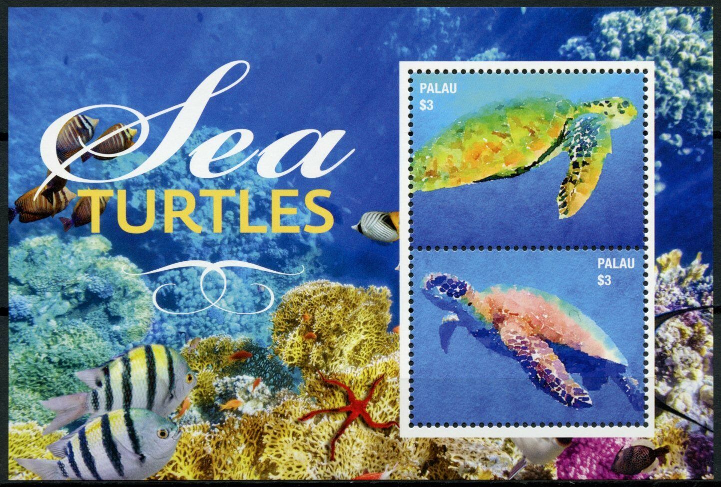 Palau Reptiles Stamps 2020 MNH Sea Turtles Turtle Marine Animals 2v S/S