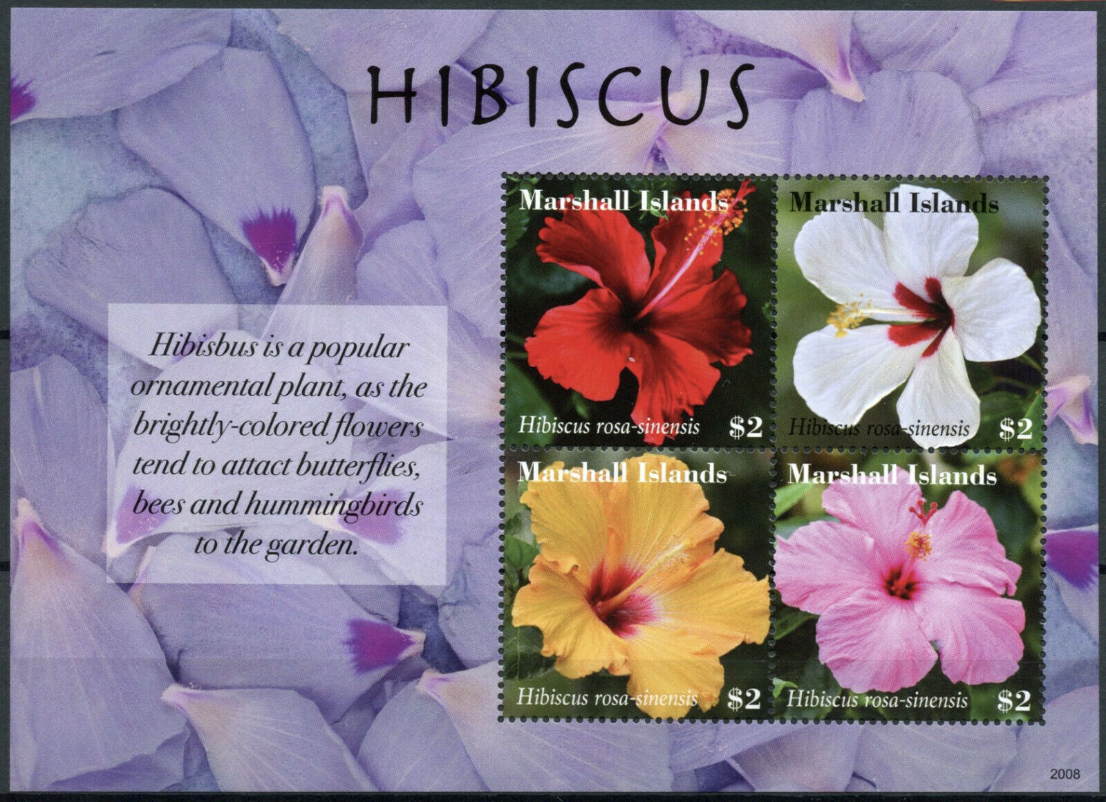 Marshall Islands Flowers Stamps 2020 MNH Hibiscus Flower Flora Nature 4v M/S