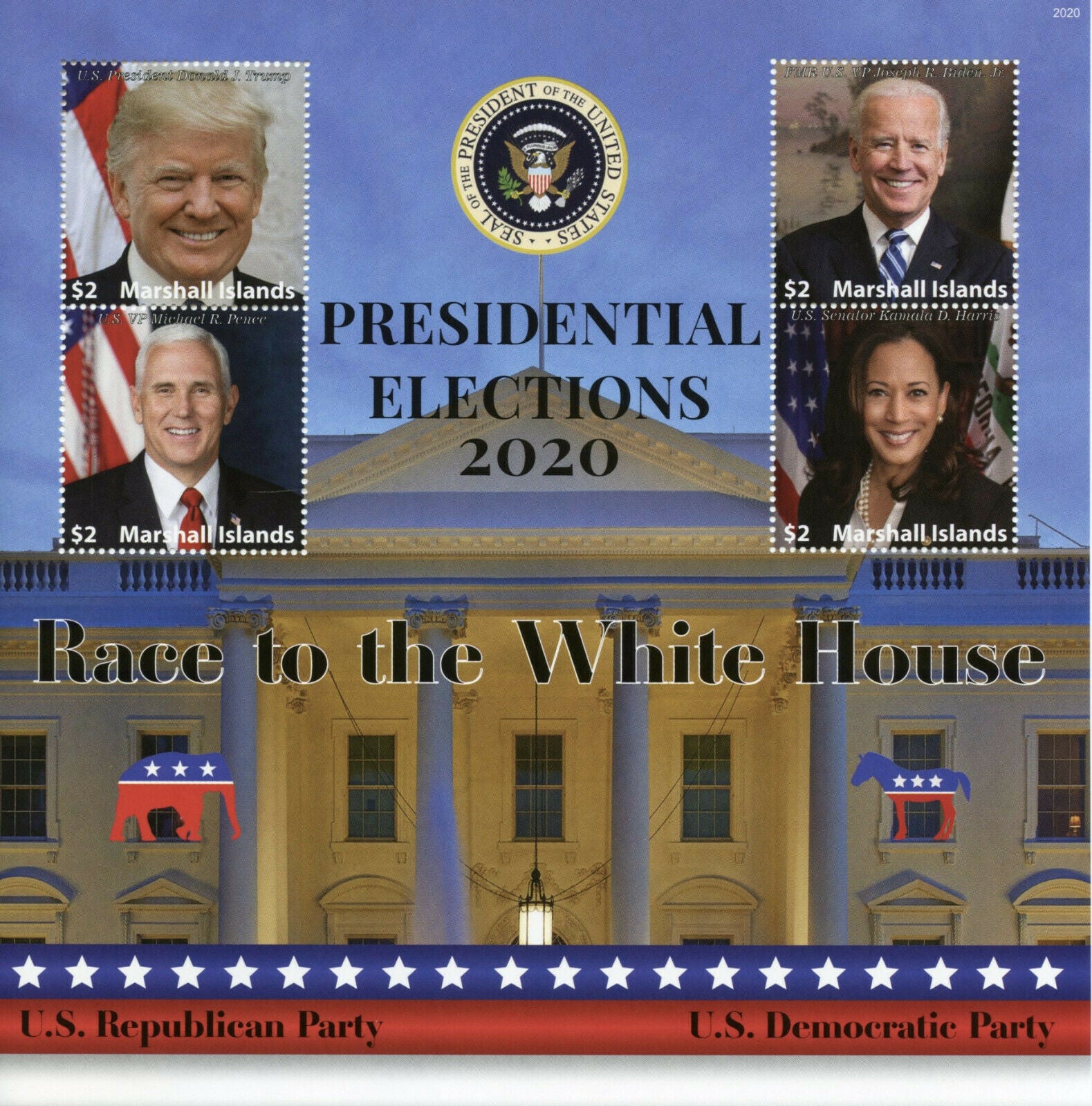 Marshall Isl US Presidents Stamps 2020 MNH Elections Donald Trump Biden 4v M/S I