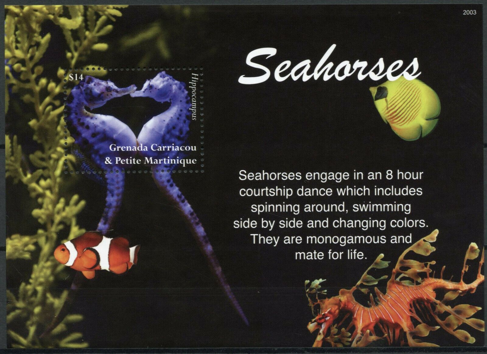 Grenada Grenadines 2020 MNH Marine Animals Stamps Seahorses Seahorse Fish Clownfish 1v S/S