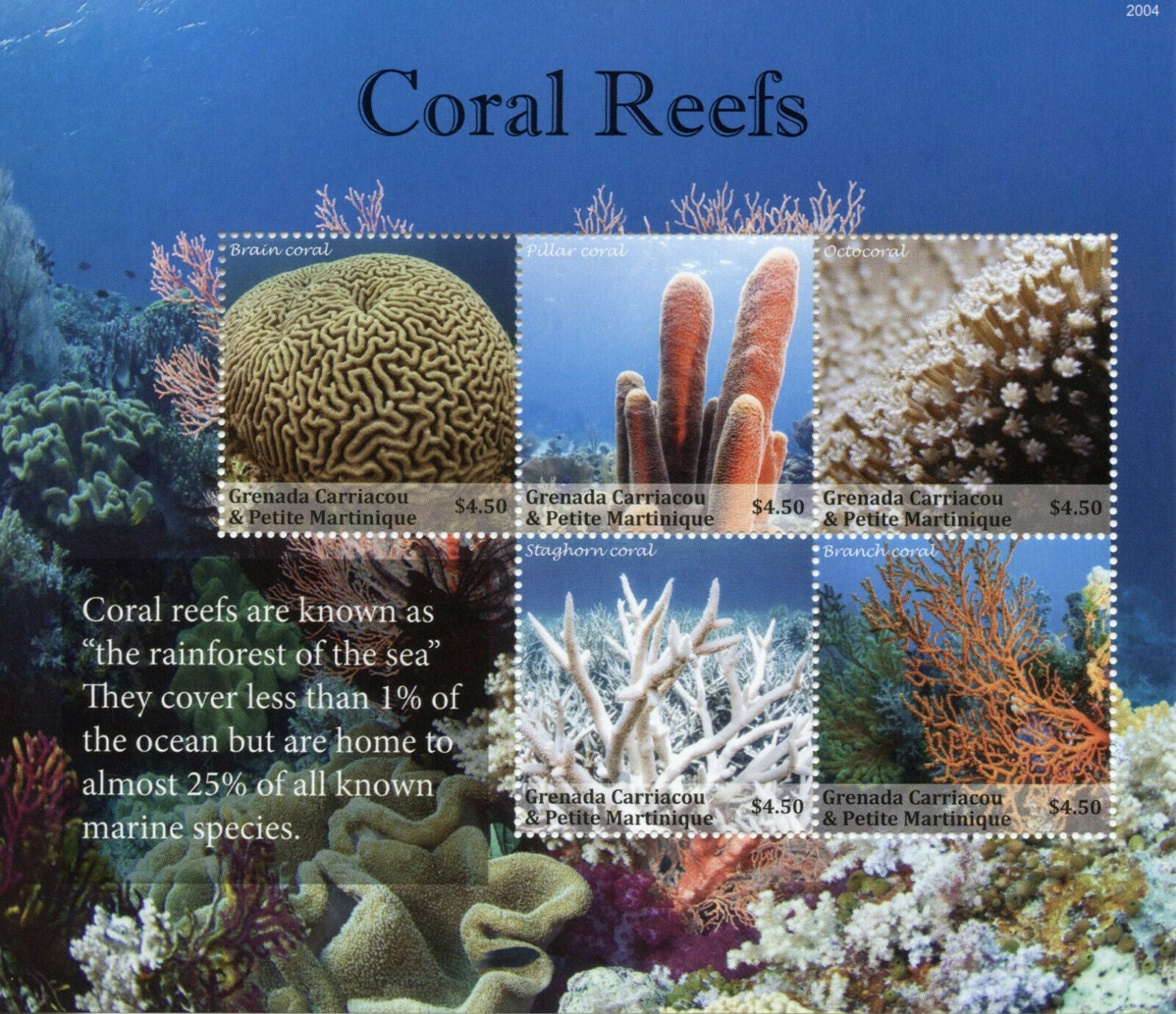 Grenada Grenadines 2020 MNH Marine Animals Stamps Coral Reefs Corals 5v M/S