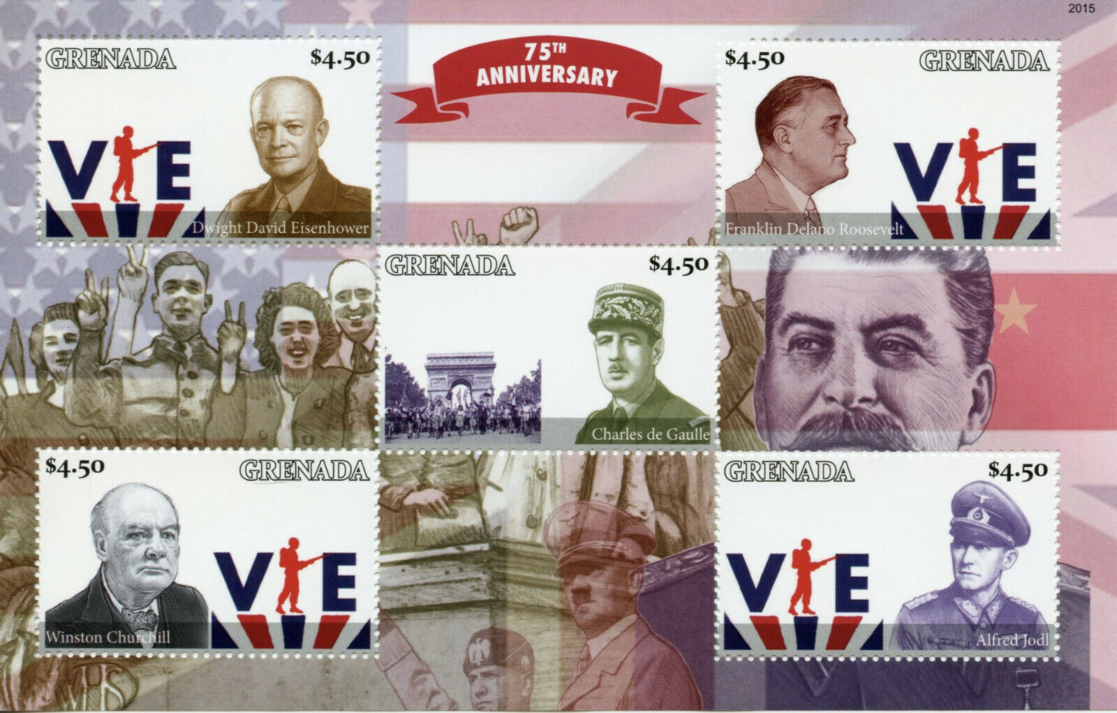 Grenada 2020 MNH Military Stamps WWII WW2 VE Day 75th Anniv Churchill De Gaulle Jodl 5v M/S