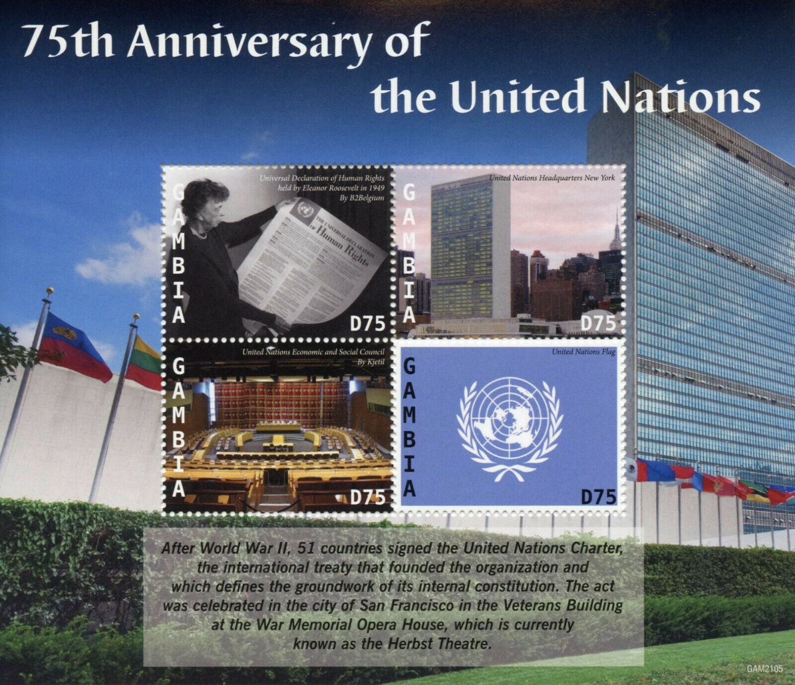 Gambia 2021 MNH Architecture Stamps United Nations 75 Yrs UN Skyscrapers Organizations 4v M/S