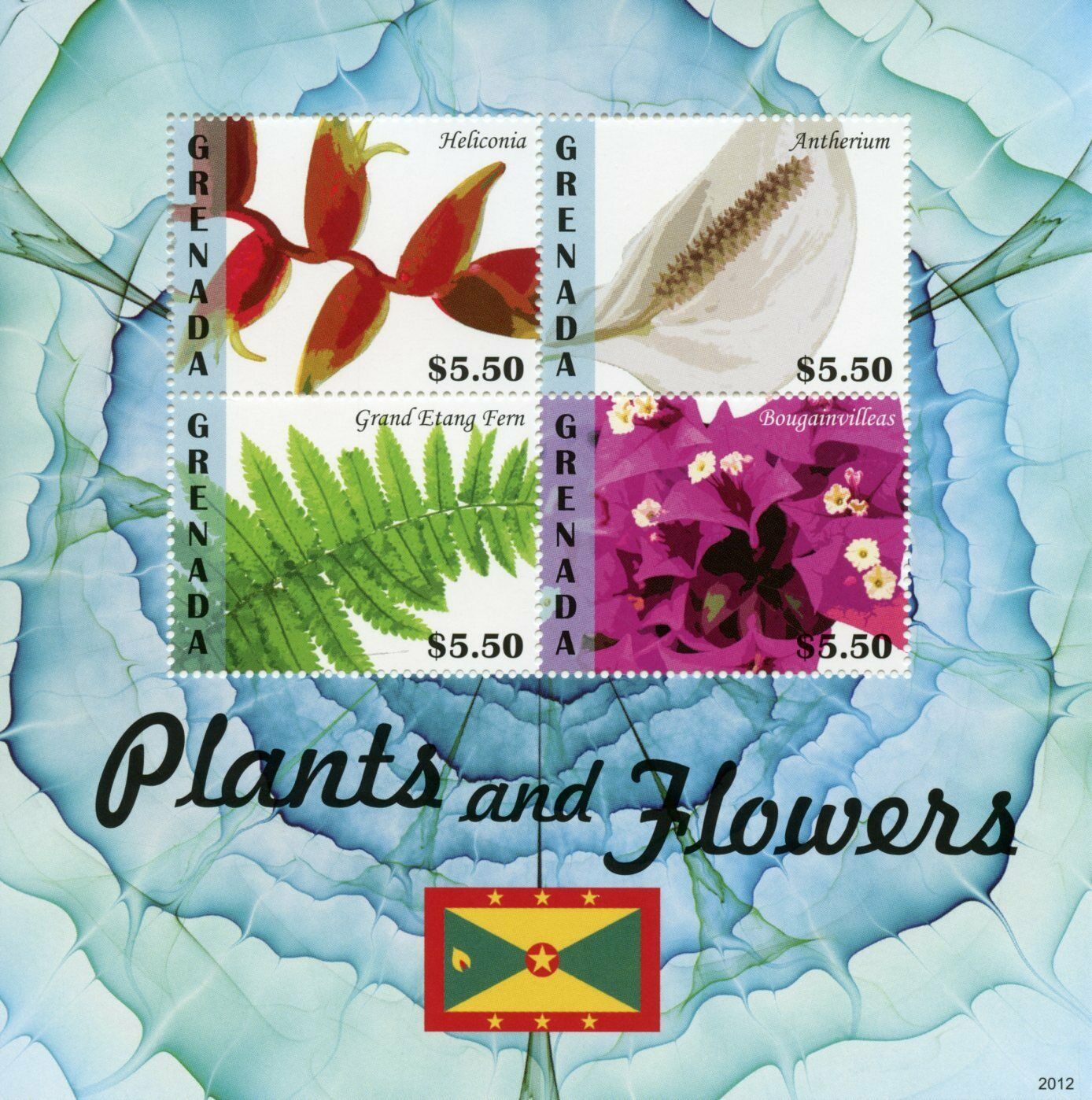 Grenada 2020 MNH Plants & Flowers Stamps Heliconia Ferns Bougainvilleas Nature 4v M/S