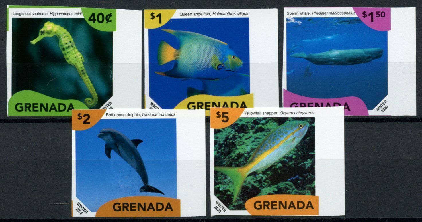 Grenada 2020 MNH - Marine Life Definitives - Seahorses Fish Whales Dolphins - 5v IMPF Set
