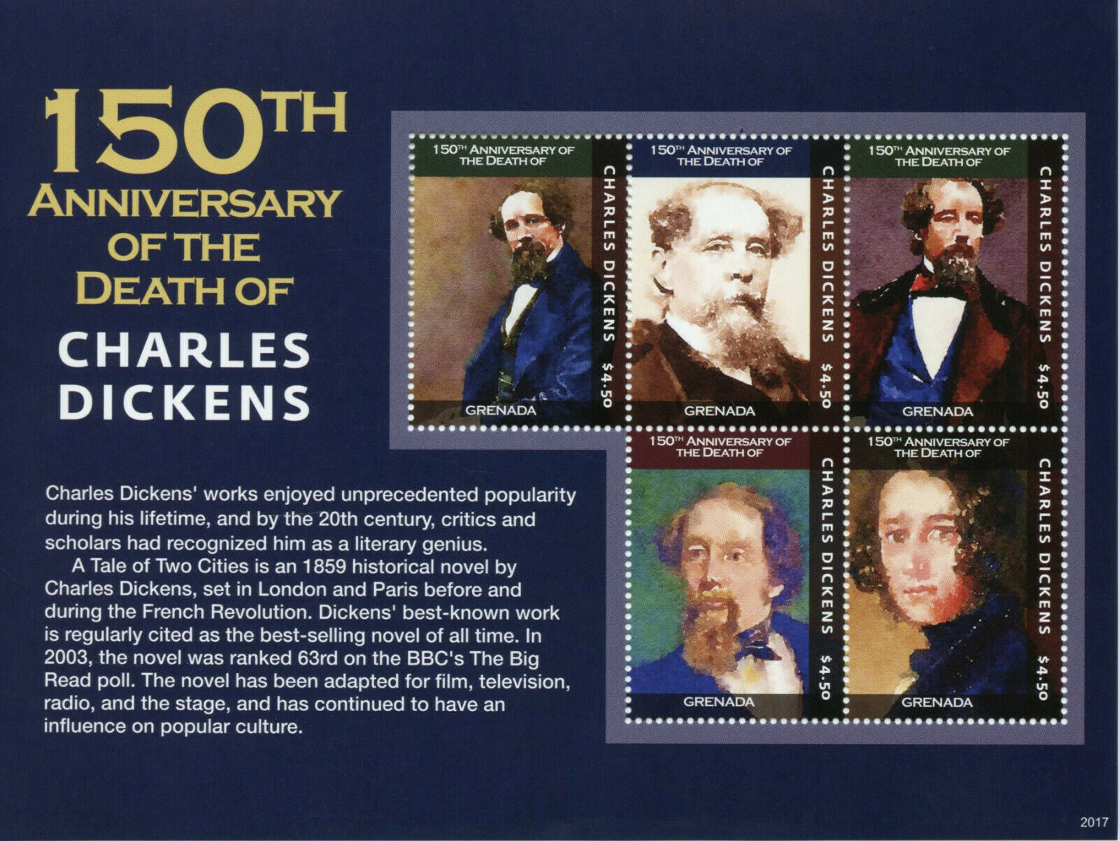 Grenada 2020 MNH Writers Stamps Charles Dickens 150th Memorial People 5v M/S