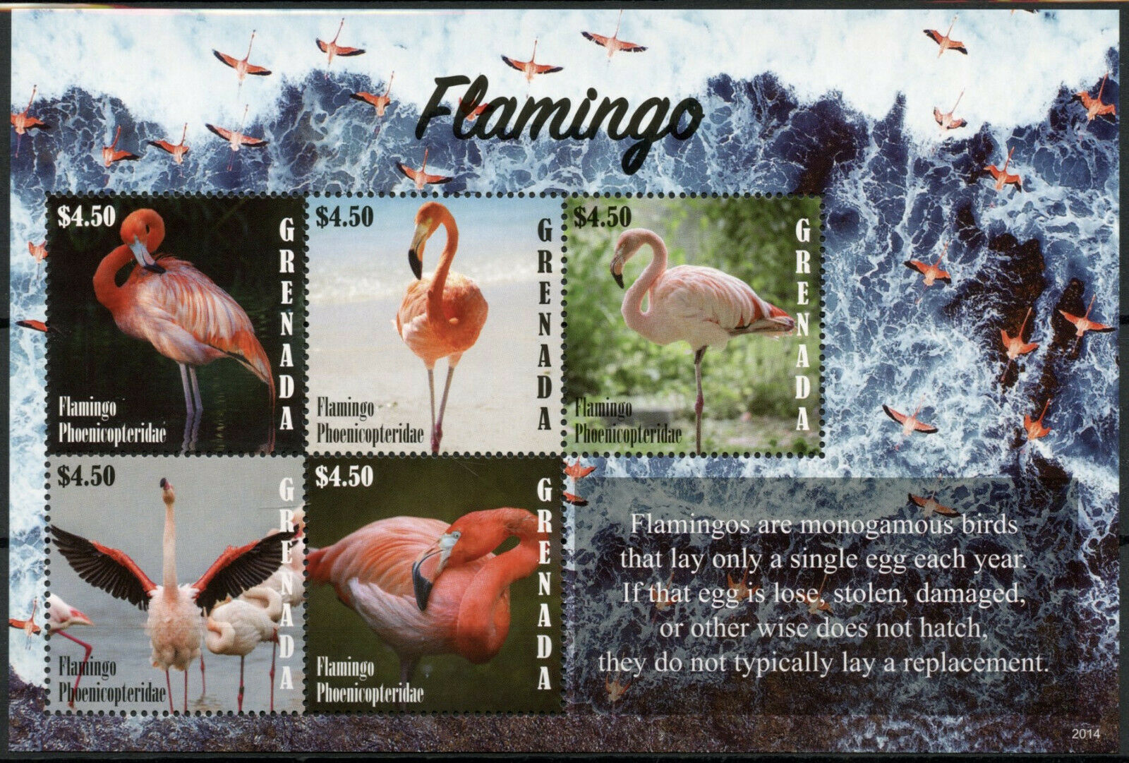 Grenada 2020 MNH Birds on Stamps Flamingos Flamingo Phoenicopteridae 5v M/S