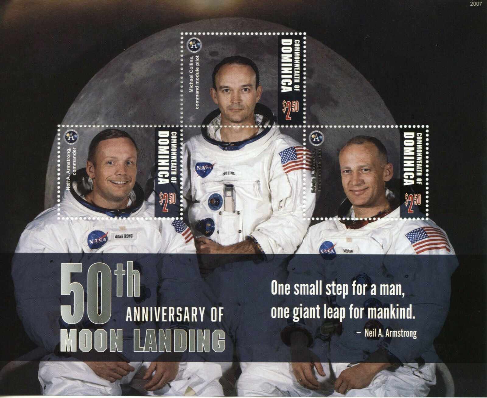 Dominica 2020 MNH Space Stamps Apollo 11 Moon Landing Neil Armstrong 3v M/S