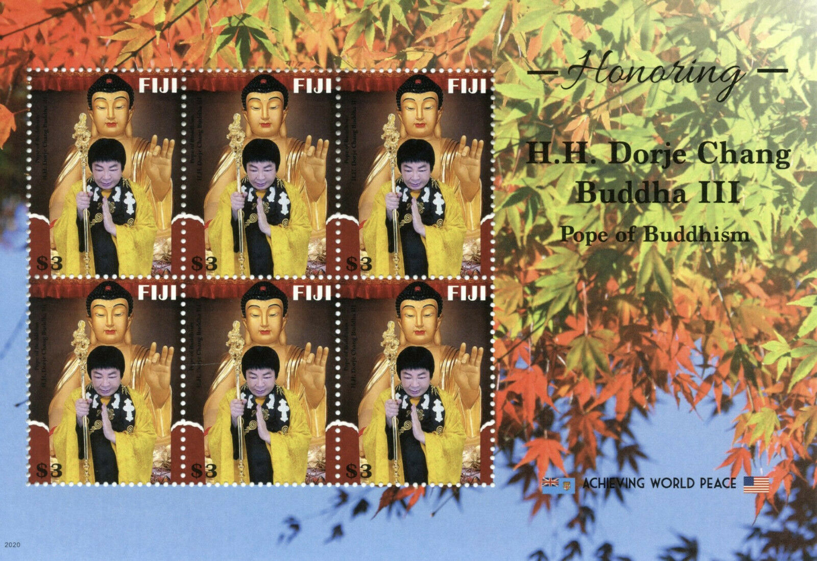 Fiji 2020 MNH Religion Stamps Dorje Chang Buddha III Buddhism Famous People 6v M/S