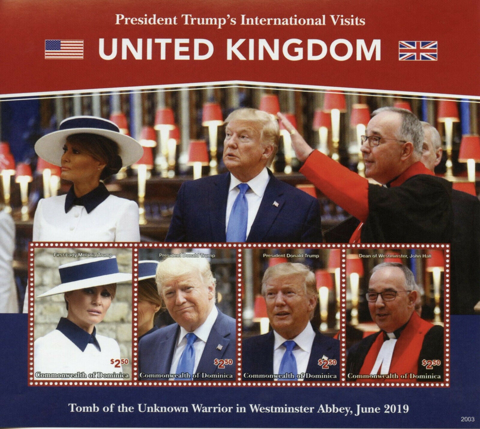 Dominica 2020 MNH Donald Trump Stamps Visits UK Melania US Presidents People 4v M/S