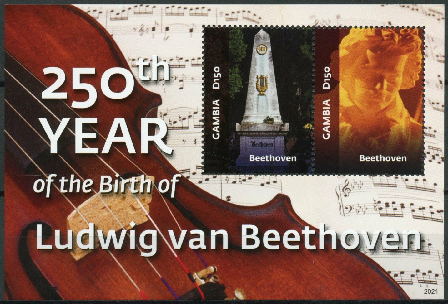 Gambia 2020 MNH Music Stamps Ludwig van Beethoven 250th Birth Anniv Composers 2v S/S