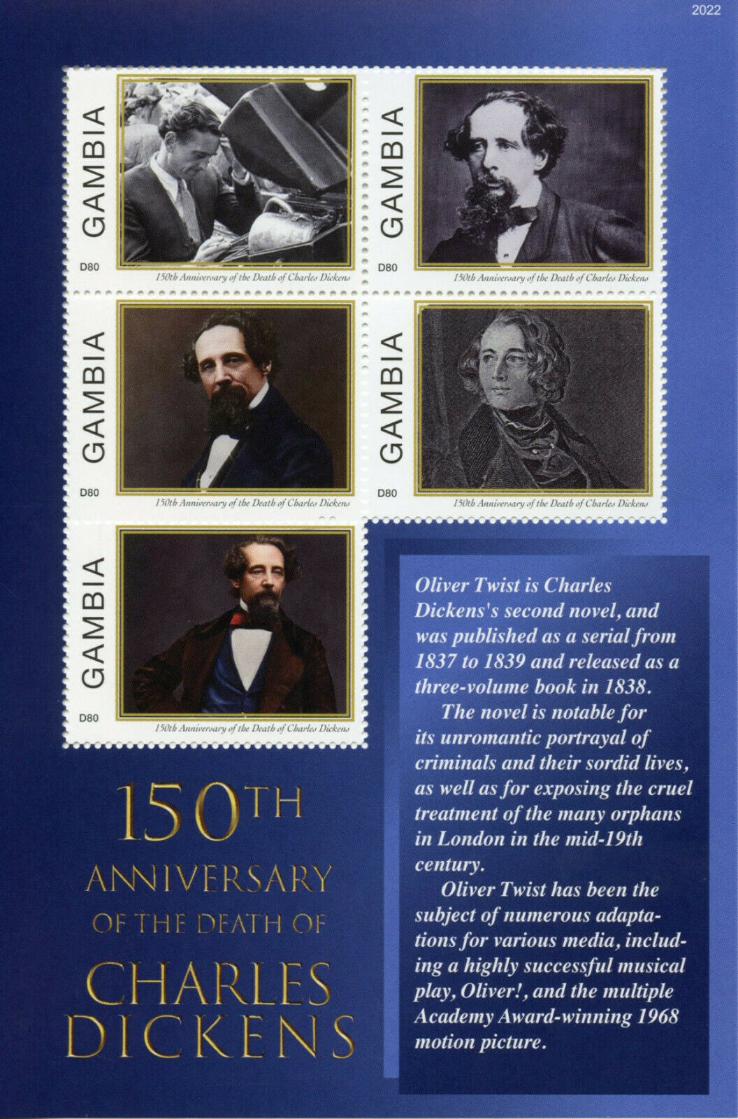 Gambia 2020 MNH - Charles Dickens 150th Memorial - People Writers - 5v M/S