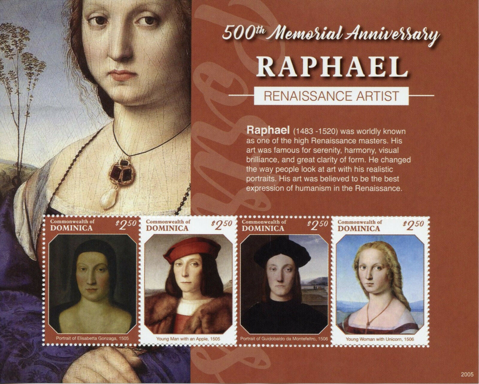Dominica 2020 MNH - Raphael Renaissance Artist 500th Memorial - Art Paintings - 4v M/S