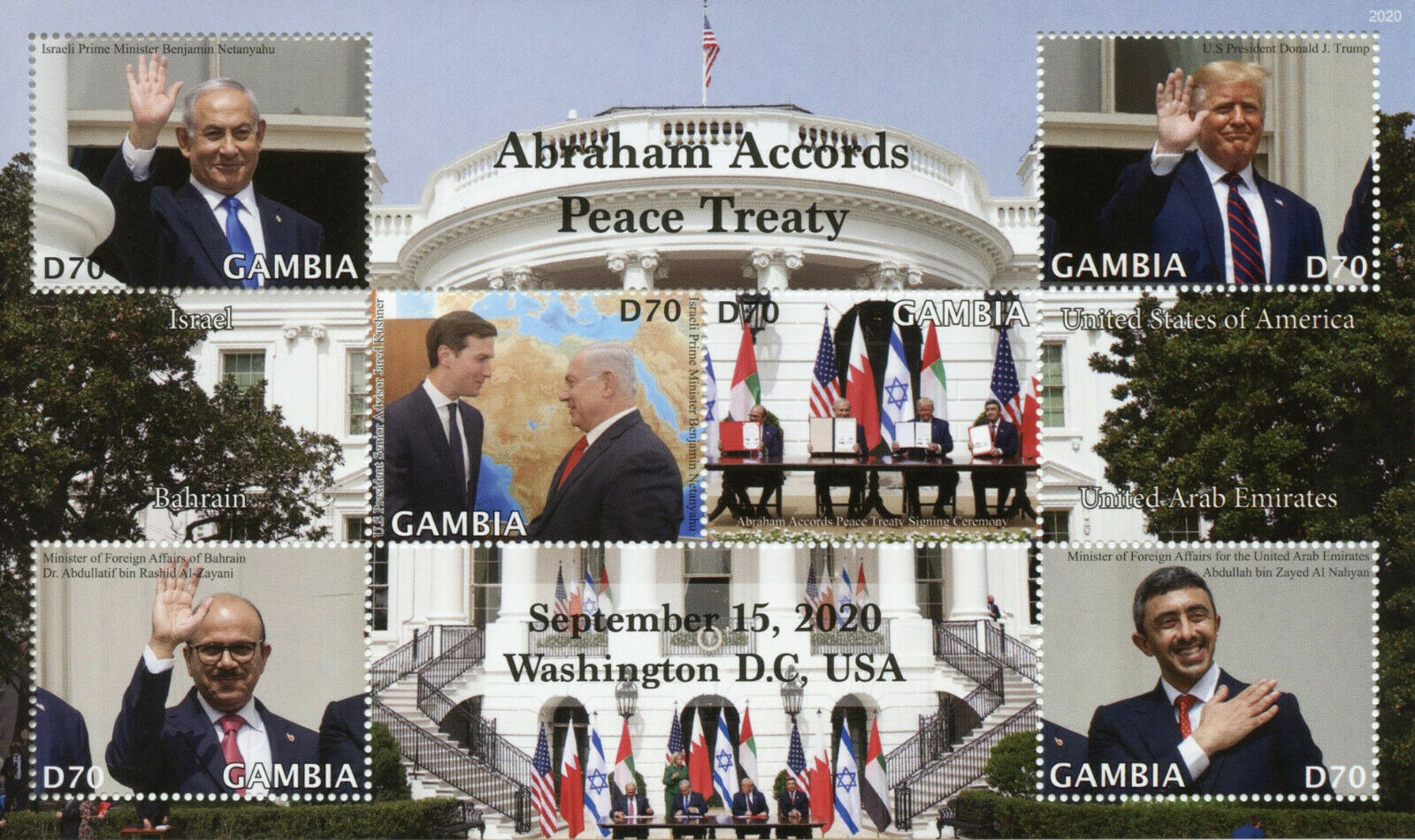 Gambia 2020 MNH Donald Trump Stamps Abraham Accords Peace Treaty Donald Trump Netanyahu US Presidents People 6v MS
