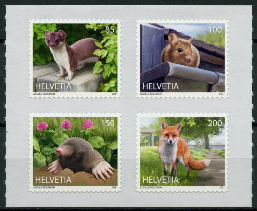Switzerland Fauna Stamps 2021 MNH Animals in City Foxes Moles Stoats 4v S/A M/S
