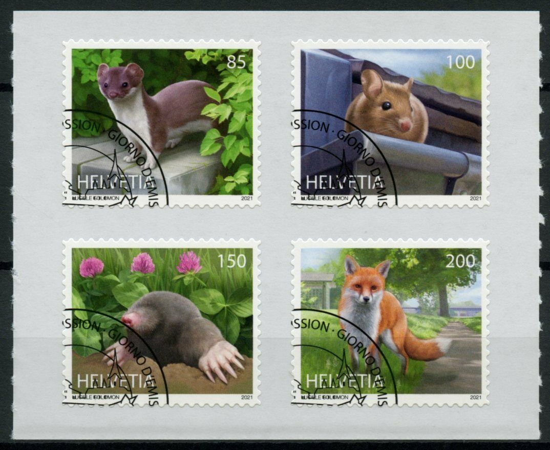 Switzerland Fauna Stamps 2021 CTO Animals in City Foxes Moles Stoats 4v S/A M/S