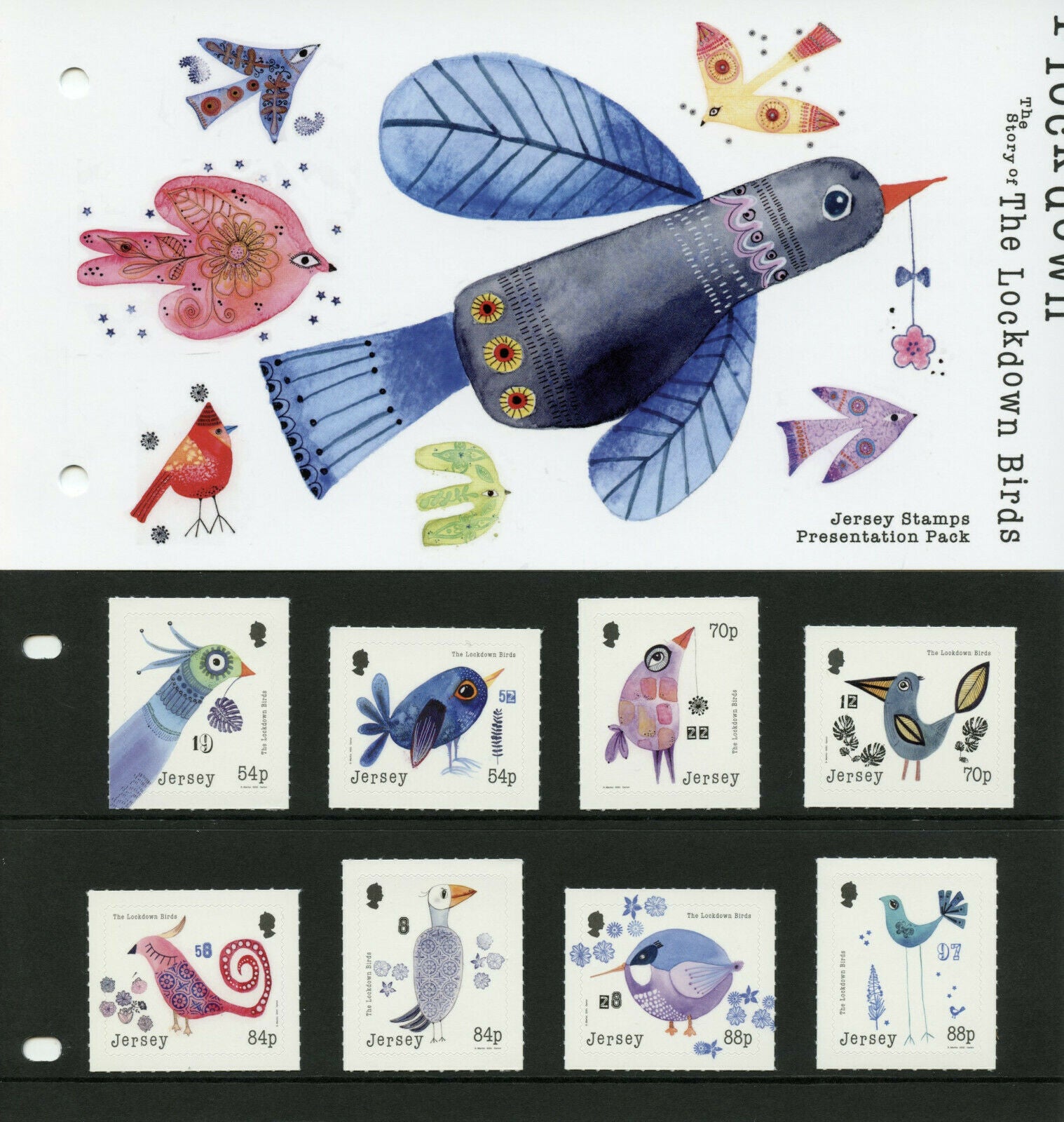 Jersey Art Stamps 2021 MNH Lockdown Birds Drawings Corona 8v S/A Set Pres Pack