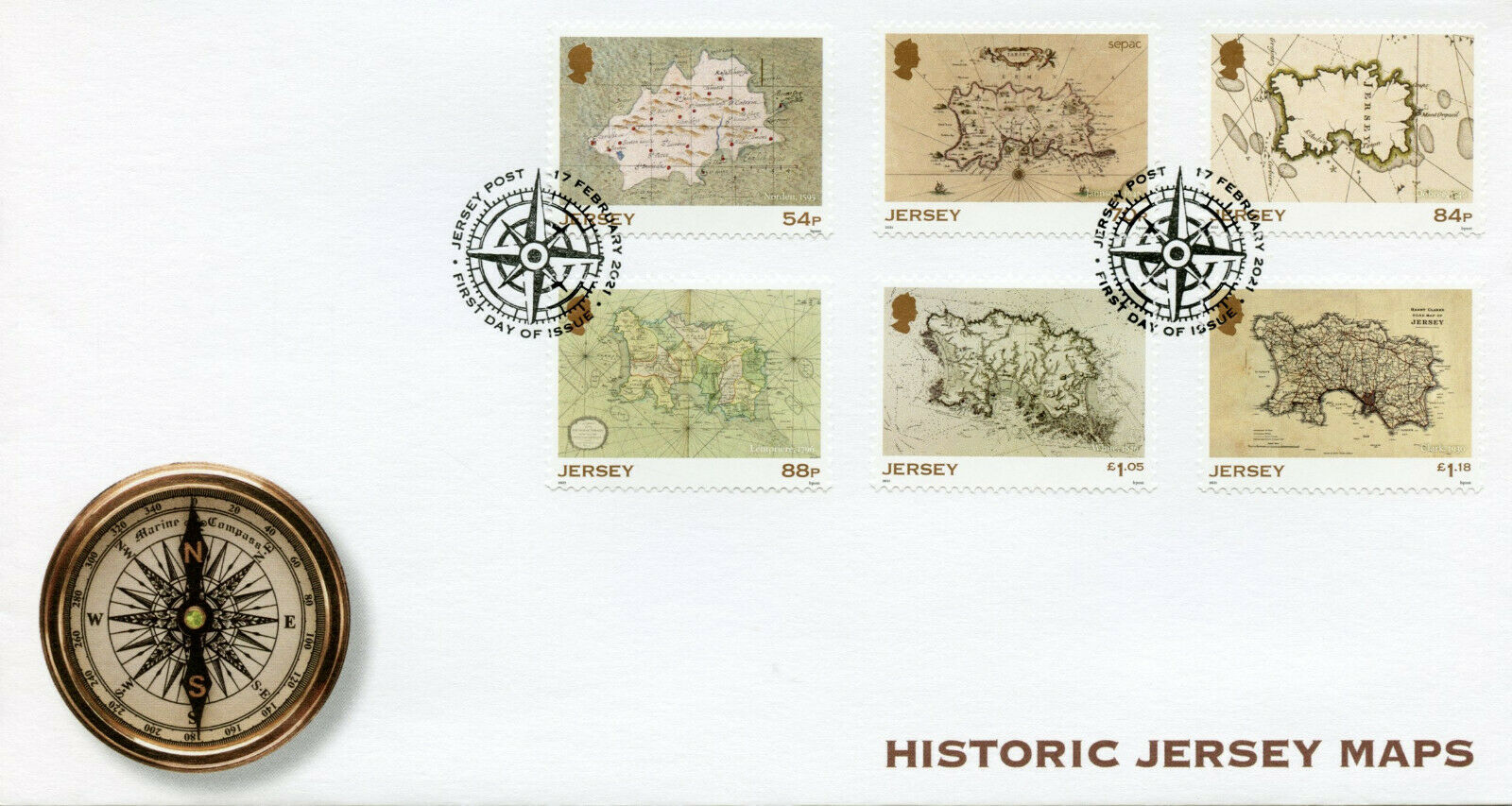Jersey Cartography Stamps 2021 FDC Historic Jersey Maps Geography 6v Set