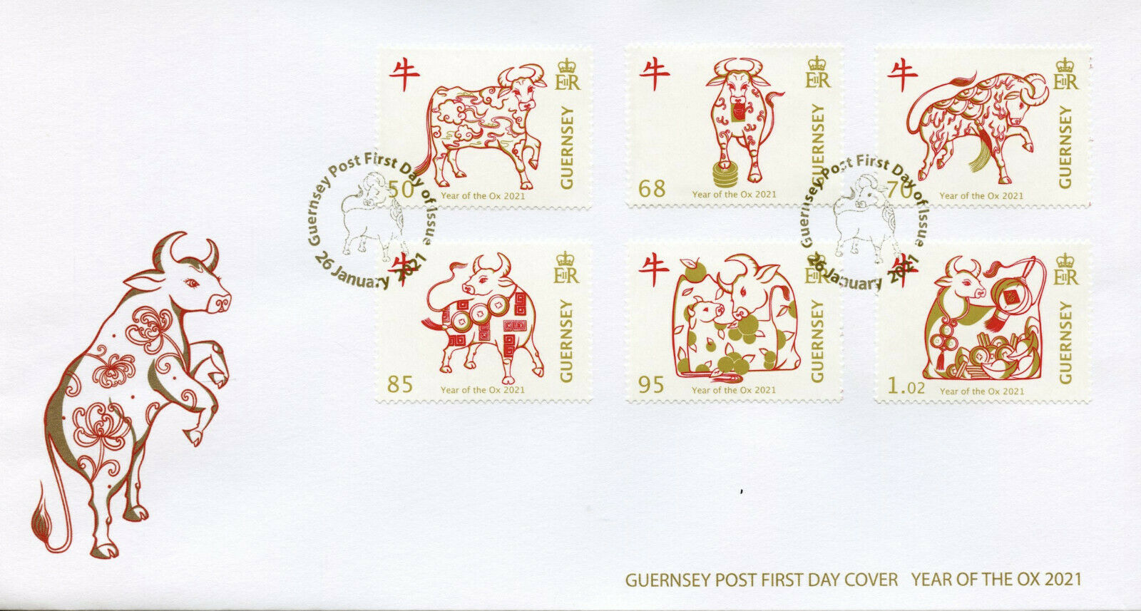 Guernsey Year of Ox Stamps 2021 FDC Chinese Lunar New Year 6v Set
