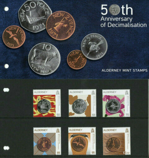 Alderney Coins on Stamps 2021 MNH Decimilisation Numismatics 6v Set Pres Pack