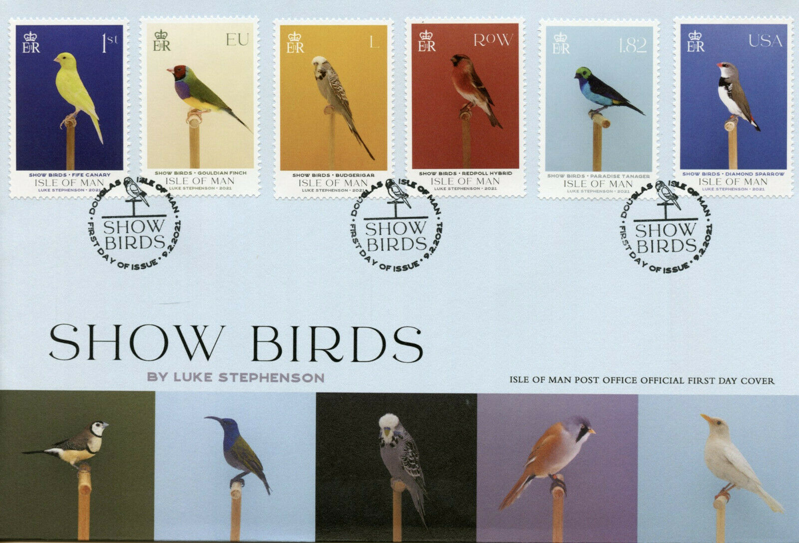 Isle of Man IOM Birds on Stamps 2021 FDC Show Birds Finches Tanagers 6v Set