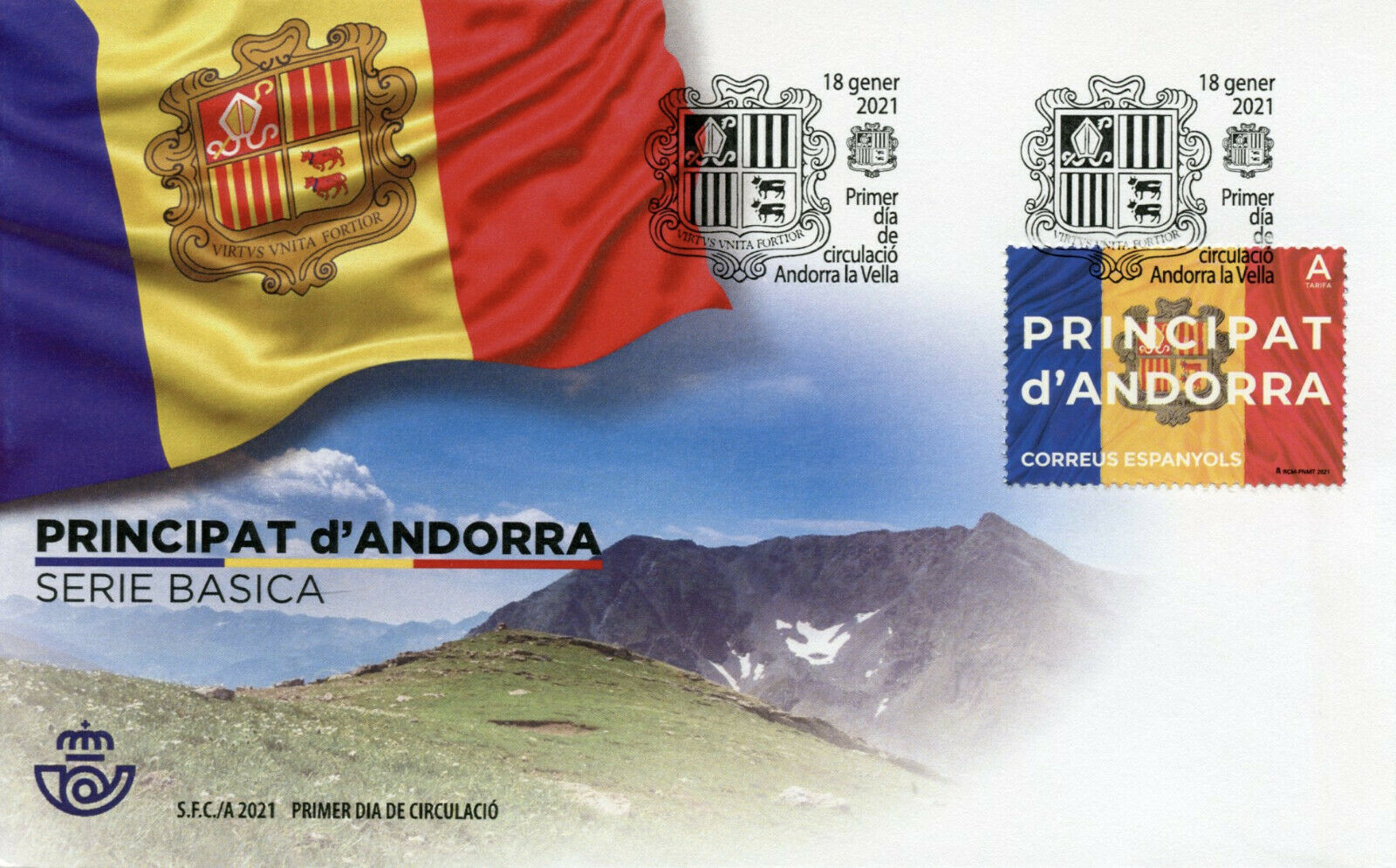 Spanish Andorra Flags Stamps 2021 FDC Flag & Coat of Arms Emblems 1v Set
