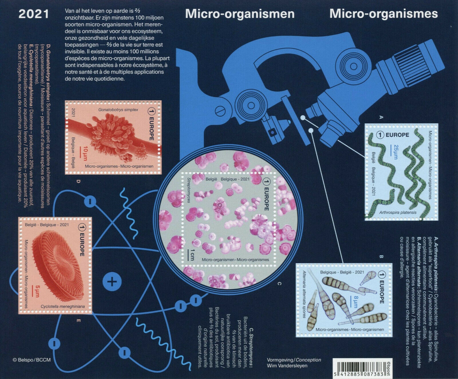 Belgium Science Stamps 2021 MNH Microorganisms Biology Microscopes 5v M/S