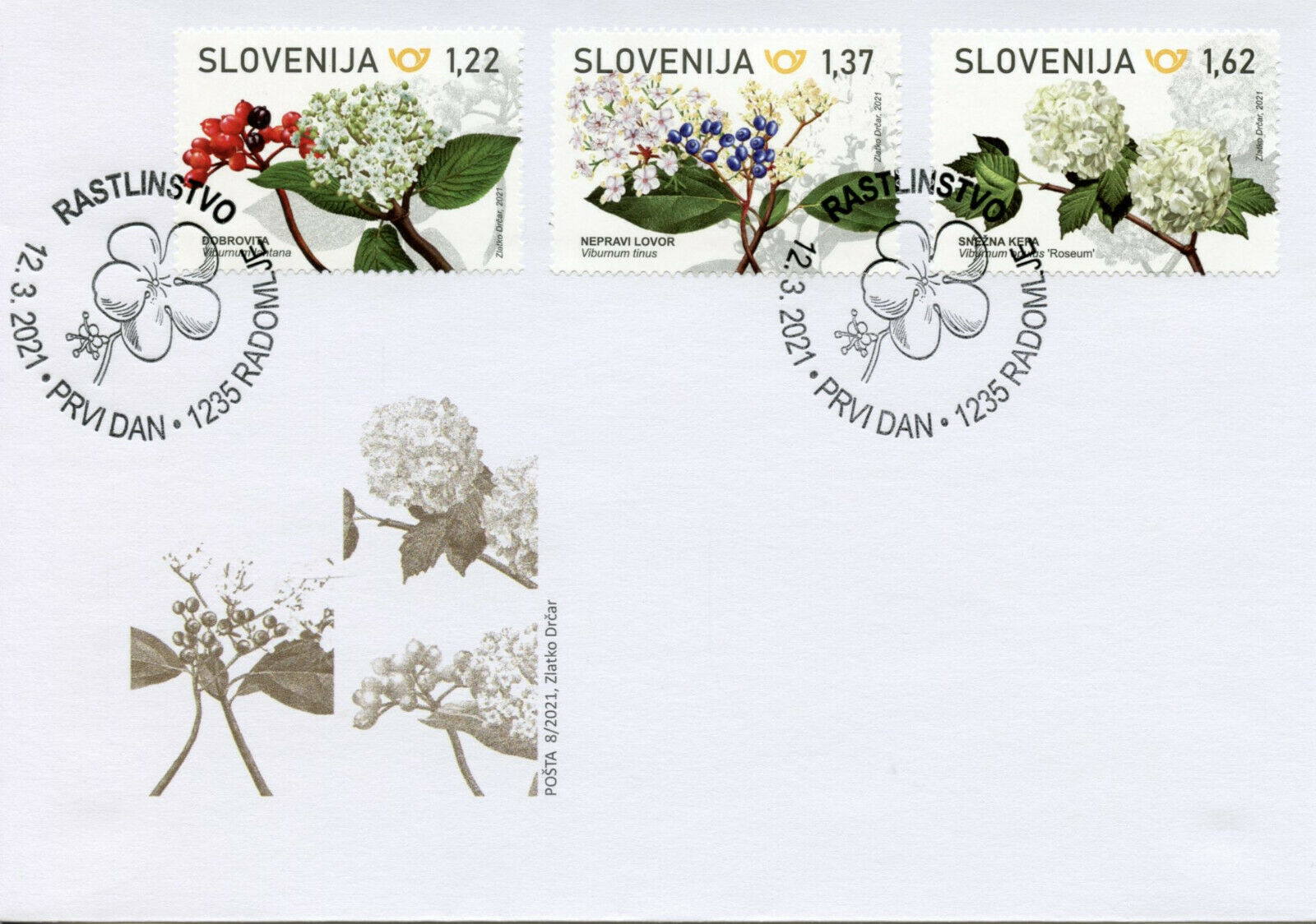 Slovenia Flowers Stamps 2021 FDC Laurustine Wayfaring Snowball Tree 3v set