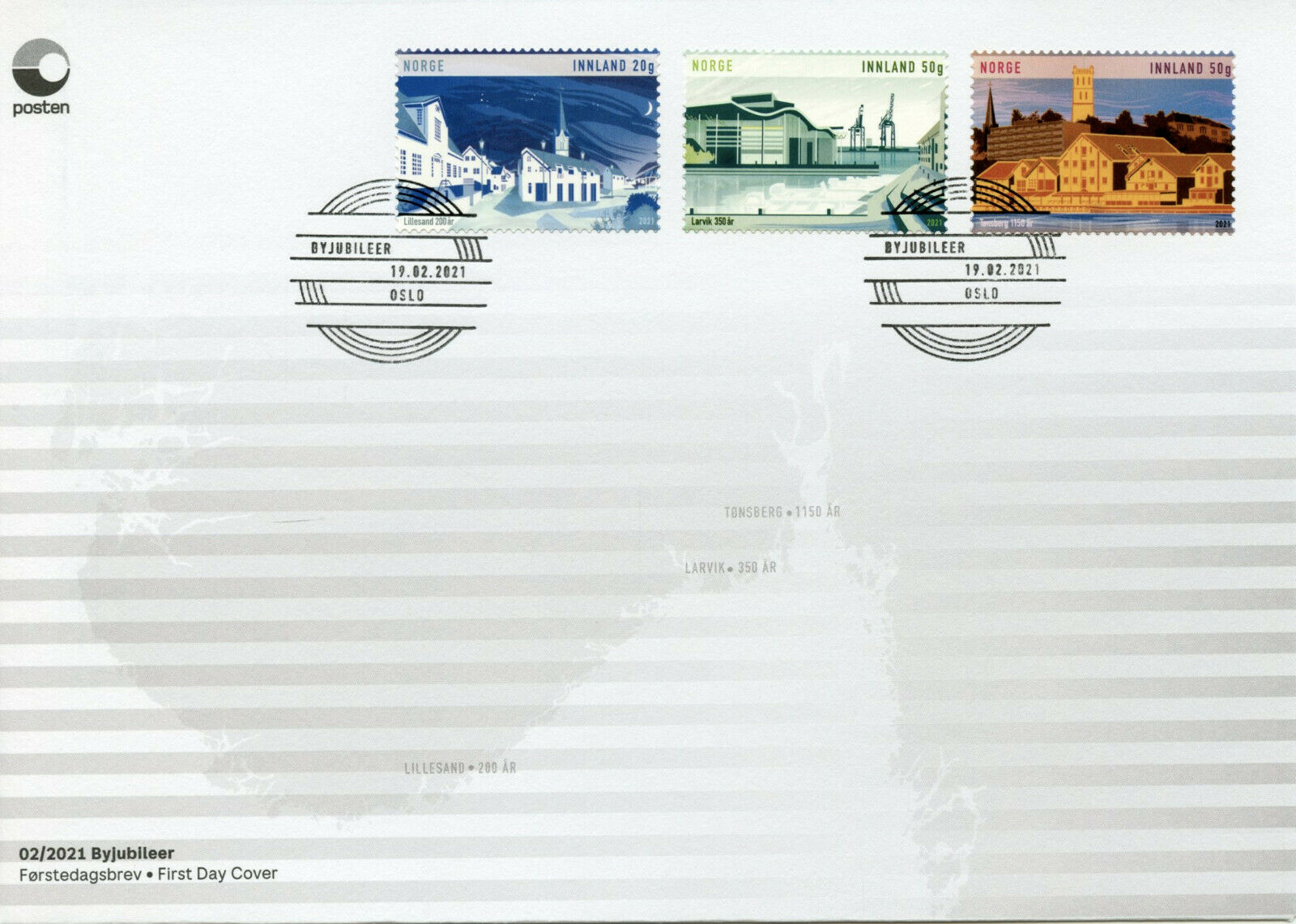 Norway Architecture Stamps 2021 FDC Cities Larvik Tonsberg Lilleland 3v S/A Set