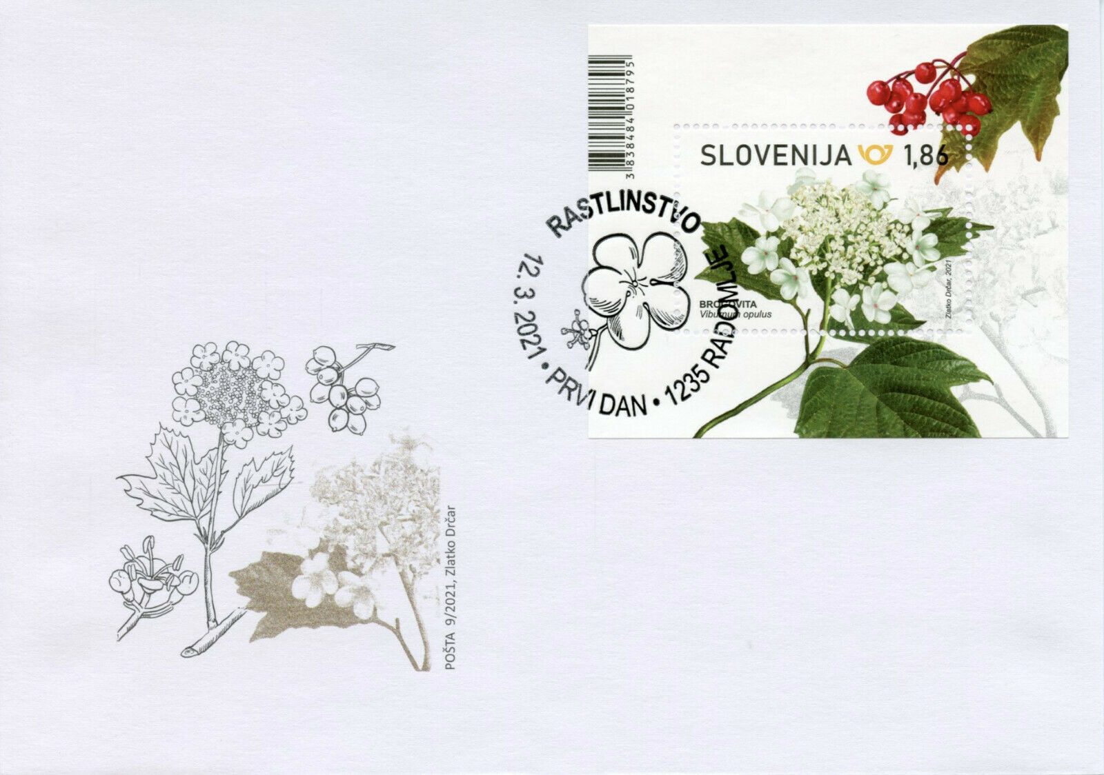 Slovenia Flowers Stamps 2021 FDC Guelder Rose Nature Plants Flora 1v M/S